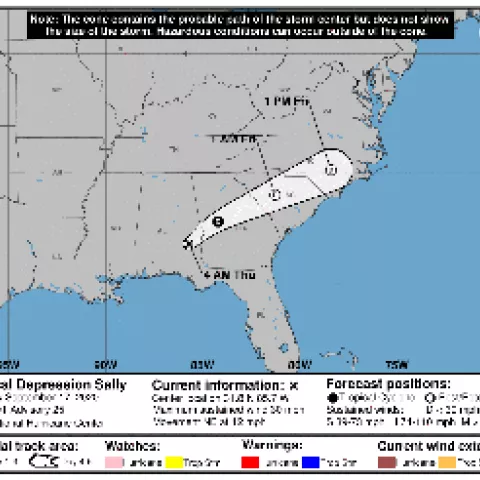 National Hurricane Center Cone Map for Tropical Depression Sally-9-17-2020-4am