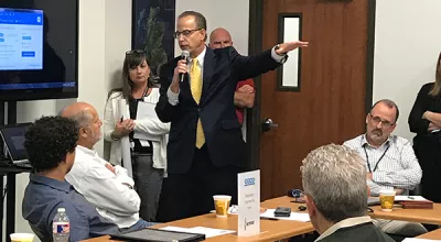 Bureau of Safety and Environmental Enforcement Director Scott Angelle addresses participants of an emergency response exercise Aug. 7, 2018 in Galveston, Texas.