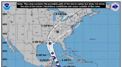 Tropical Storm Nate forecast map.